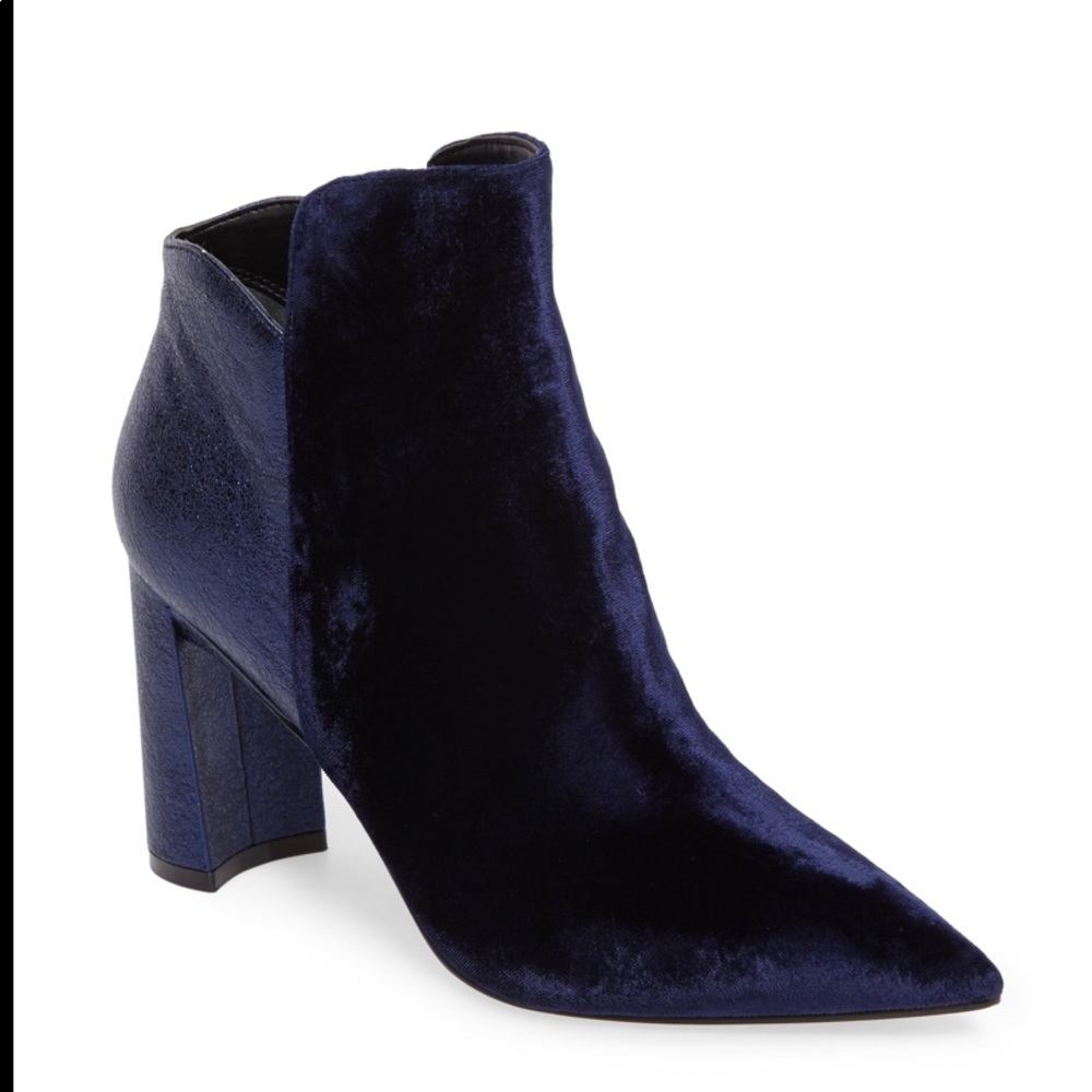 Marc Fisher Harper Bootie in Navy Velvet /Leather